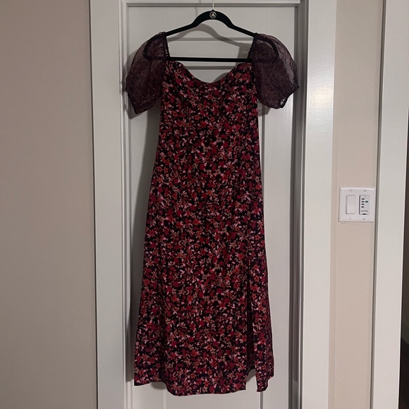 French Connection Clara Floral Off the Shoulder Puff Sleeve Dress size 6 Midi - Picture 3 of 9
